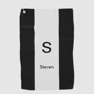 Monogram Two Tone Modern Black and Light Grey Golf Towel