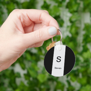 Monogram Two Tone Modern Black and Light Grey Keychain