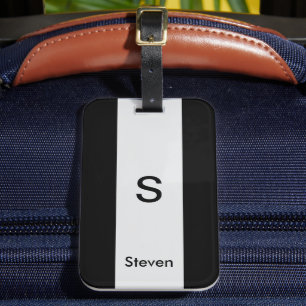 Monogram Two Tone Modern Black and Light Grey Luggage Tag