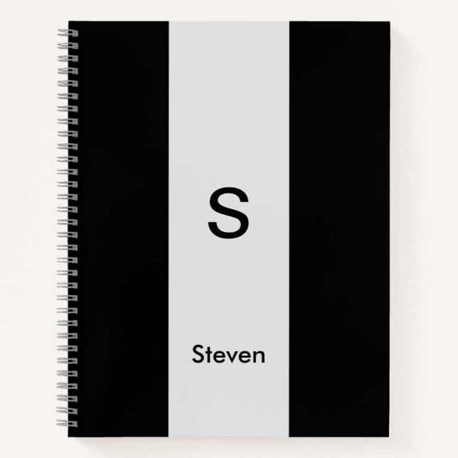 Monogram Two Tone Modern Black and Light Grey Notebook (Front)