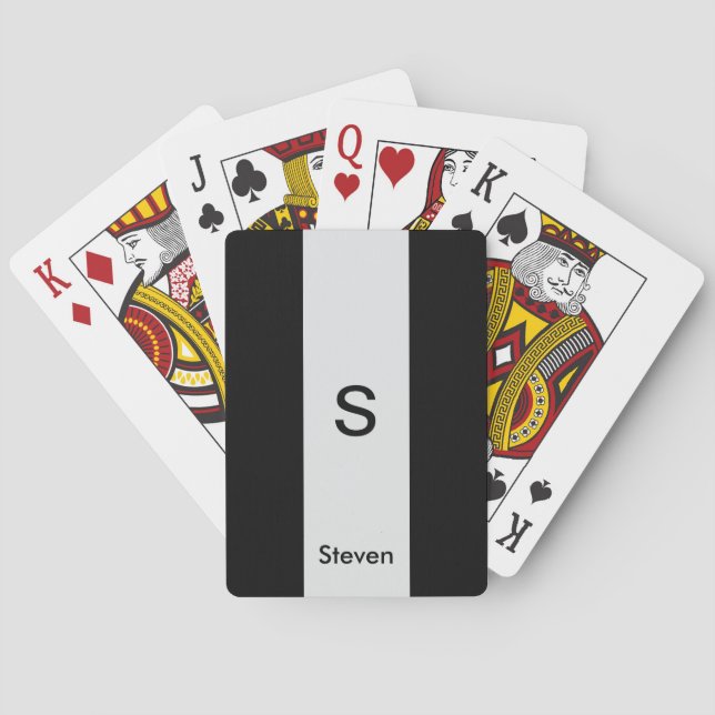 Monogram Two Tone Modern Black and Light Grey Playing Cards (Back)