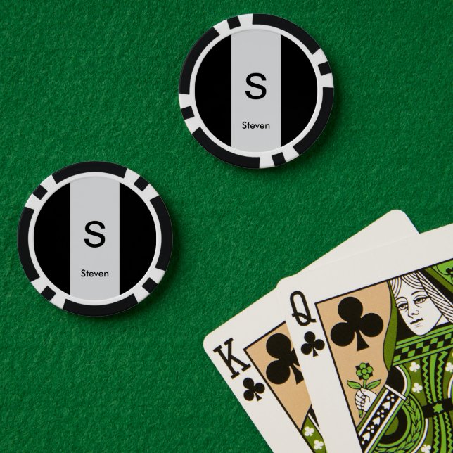 Monogram Two Tone Modern Black and Light Grey Poker Chips (Poker Table (Double))