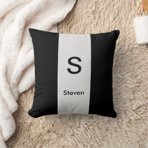 Monogram Two Tone Modern Black and Light Grey Throw Pillow