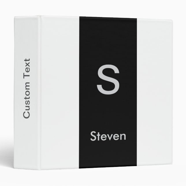 Monogram Two Tone Modern Black and White Binder (Front/Spine)