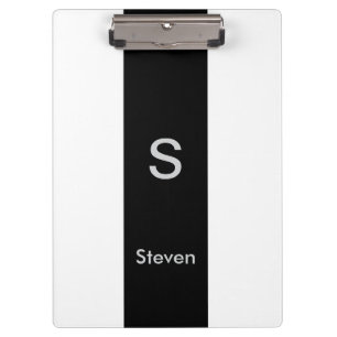 Monogram Two Tone Modern Black and White Clipboard