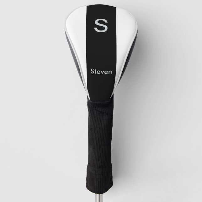 Monogram Two Tone Modern Black and White Golf Head Cover (Front)