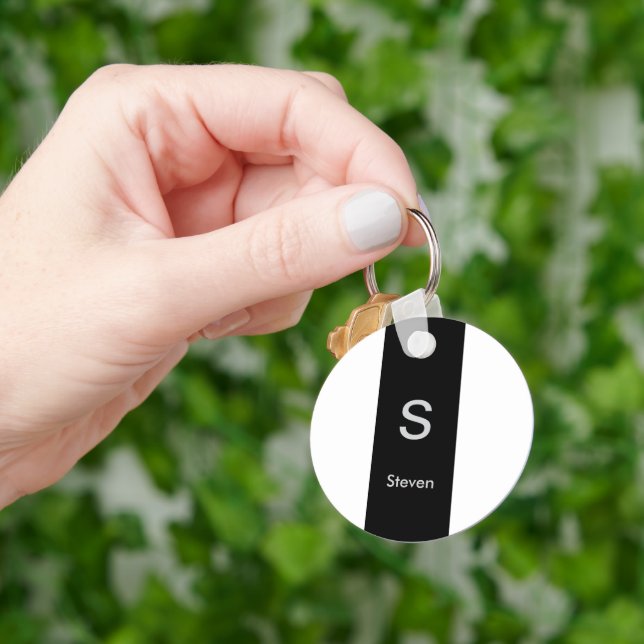 Monogram Two Tone Modern Black and White Keychain (Hand)