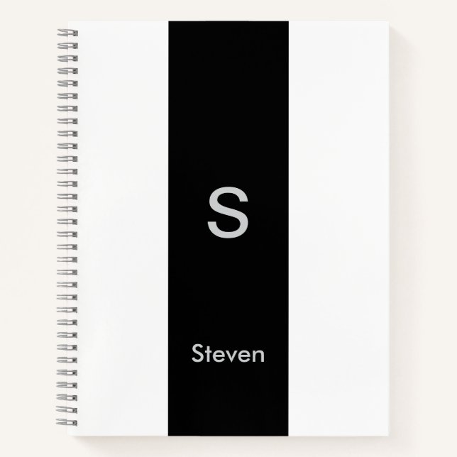 Monogram Two Tone Modern Black and White Notebook (Front)