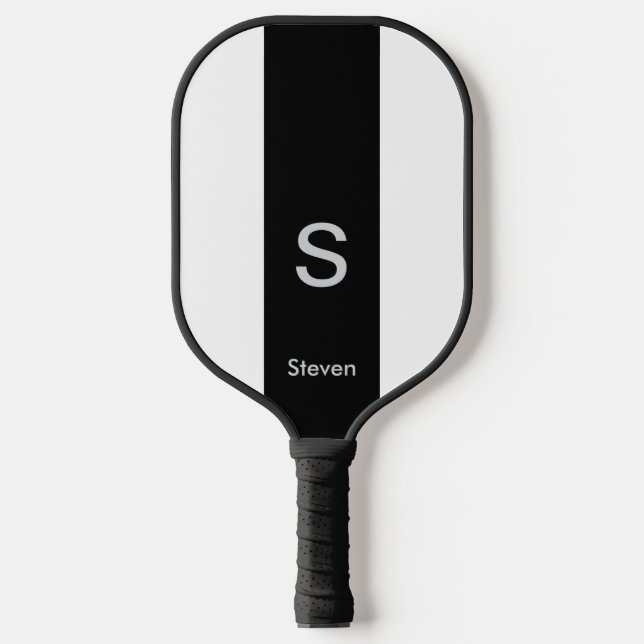 Monogram Two Tone Modern Black and White Pickleball Paddle (Front)