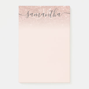 Monogram typography blush rose gold glitter ombre post-it notes