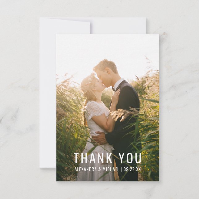 Monogram Typography Minimalist Wedding Photo Thank You Card (Front)