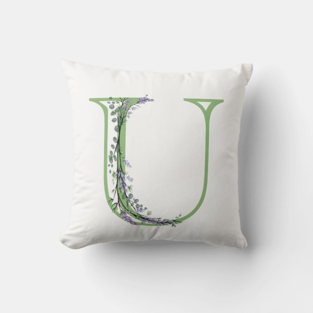 Monogram U Lavender Eucalyptus Throw Pillow (Front)