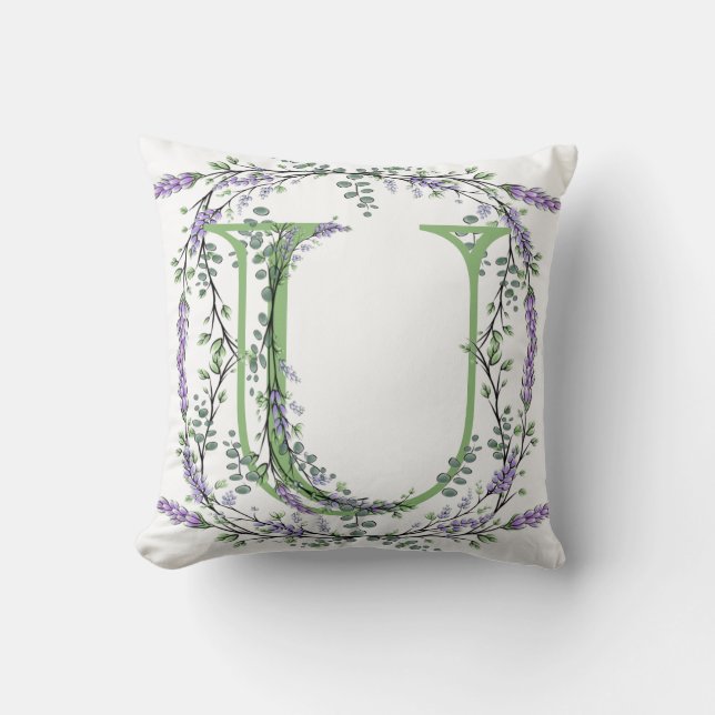Monogram U Lavender Eucalyptus Throw Pillow (Front)