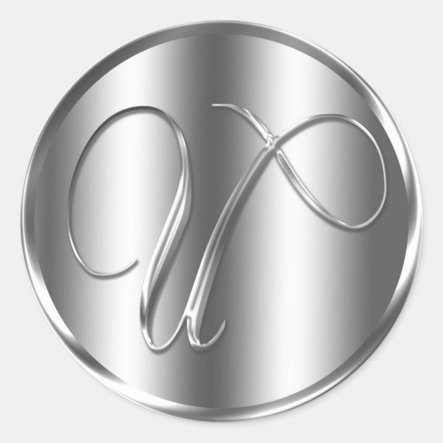 Monogram U Silver Colour Wedding Invitation Holida Classic Round Sticker (Front)