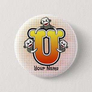 Monogram U Sock Monkey 2 Inch Round Button
