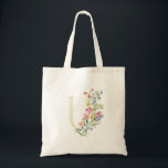 monogram U wedding floral spring Bridal Shower Tote Bag<br><div class="desc">***this design is part of a collection*** _______________________ this design template is fully editable and customizable by you the customer - click personalize further button if you wish to move, add, delete, or make significant changes to the design _______________________ *if you have any DESIGN questions or need more designs or...</div>