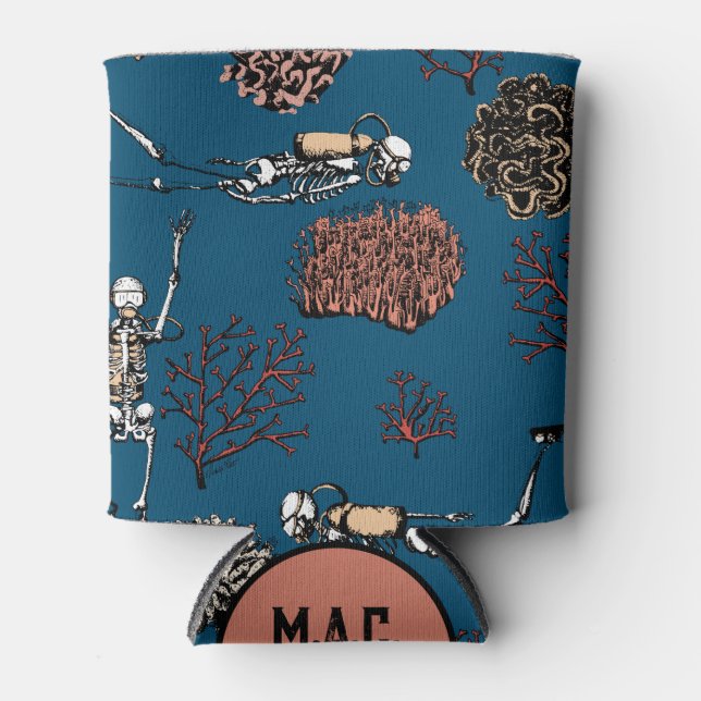 Monogram Underwater Skeleton Scuba Divers & Coral Can Cooler (Front)