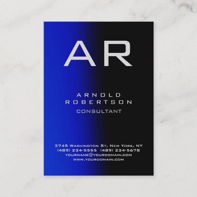 Monogram Unique Blue Black Business Card (Front)