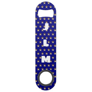 Monogram USA Gold and Blue Star Design Bar Key