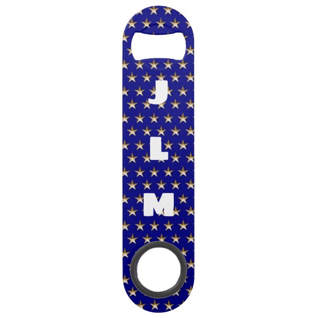 Monogram USA Gold and Blue Star Design Bar Key (Front)