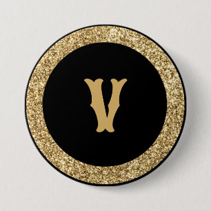 Monogram V, elegant golden script 3 Inch Round Button