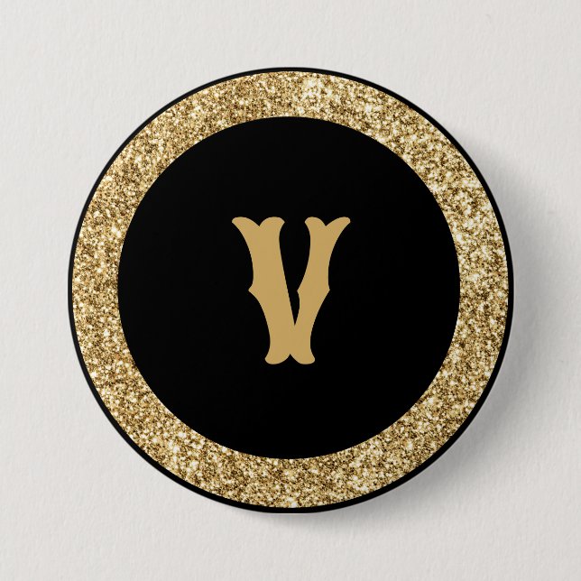 Monogram V, elegant golden script 3 Inch Round Button (Front)