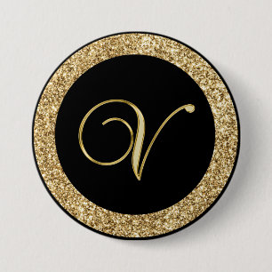 Monogram V, elegant golden script 3 Inch Round Button