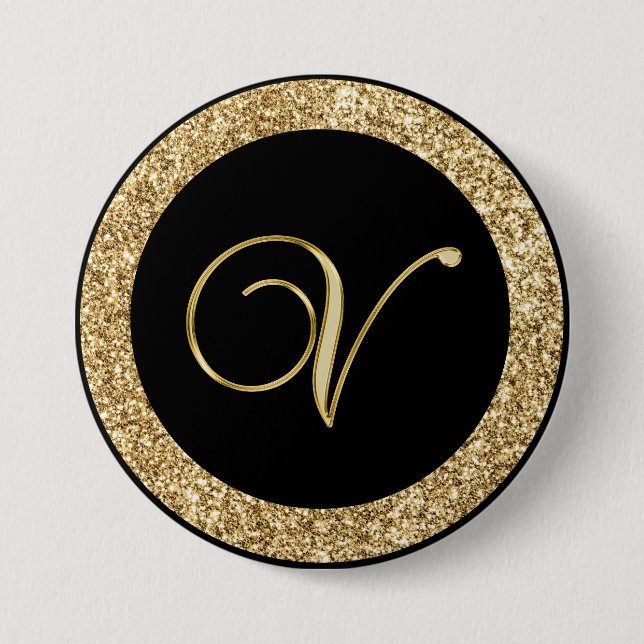Monogram V, elegant golden script 3 Inch Round Button (Front)