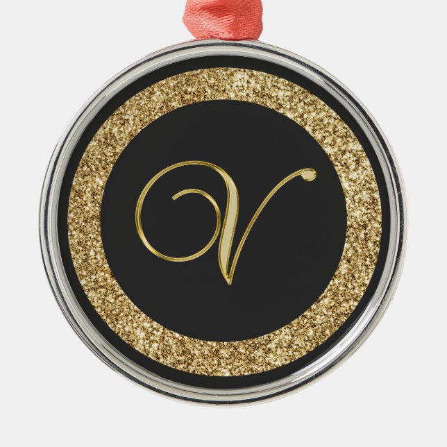 Monogram V, elegant golden script Metal Ornament (Front)