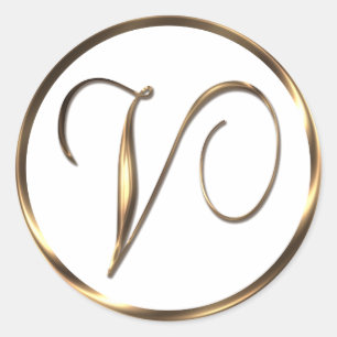 Monogram V Faux Bronze Classic Round Sticker
