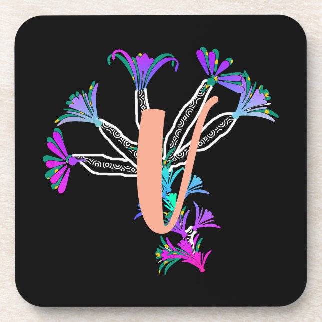 Monogram V Initial  Beverage Coaster (Front)