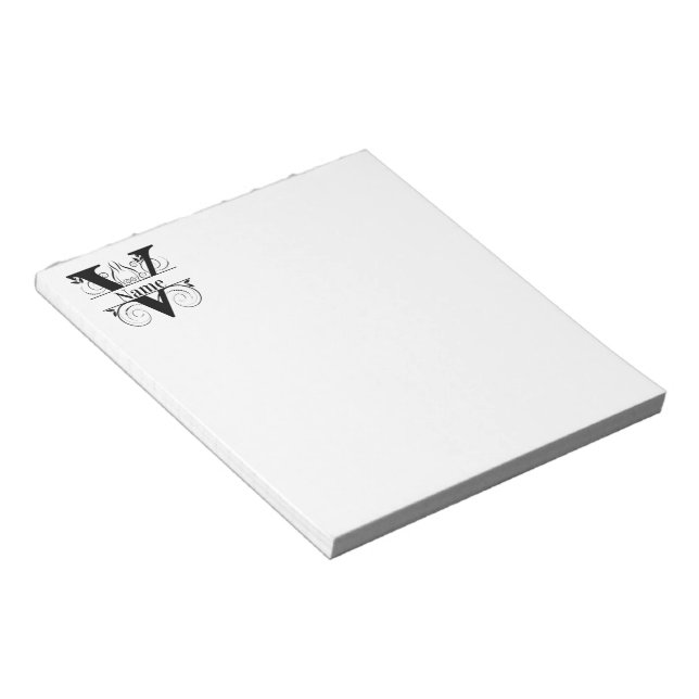 Monogram V Initial Stationary Desk Notepad (Angled)