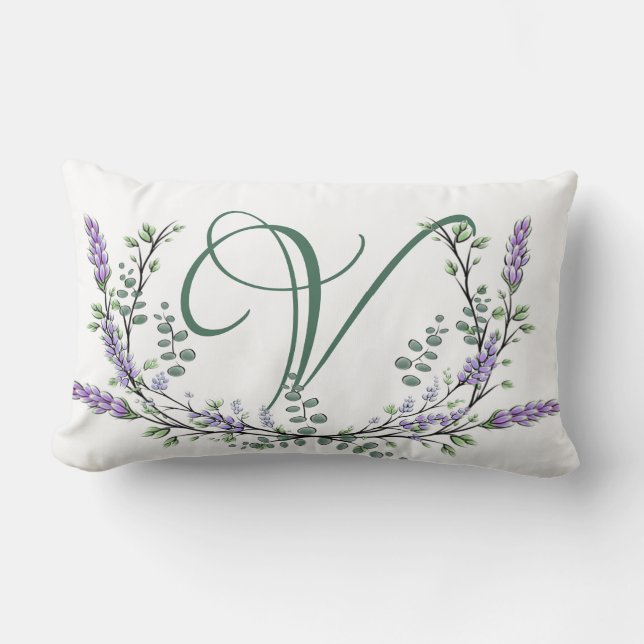 Monogram V Lavender Eucalyptus Lumbar Pillow (Front)