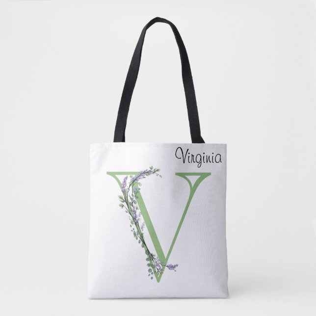 Monogram V Lavender Eucalyptus Tote Bag (Front)
