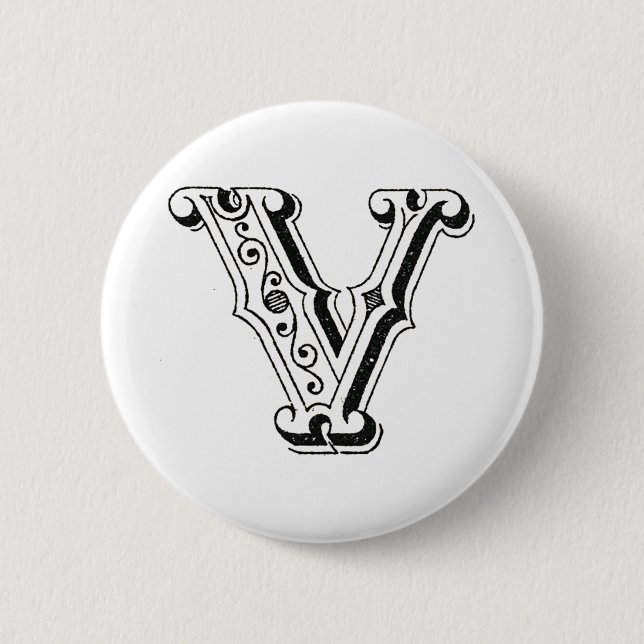 Monogram V, Letter V, Alphabet V, Black and White 2 Inch Round Button (Front)