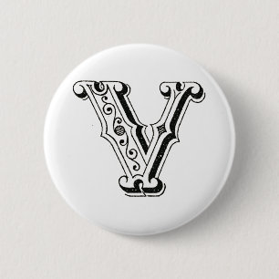Monogram V, Letter V, Alphabet V, Black and White 2 Inch Round Button