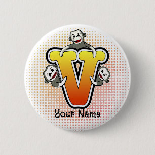 Monogram V Sock Monkey 2 Inch Round Button