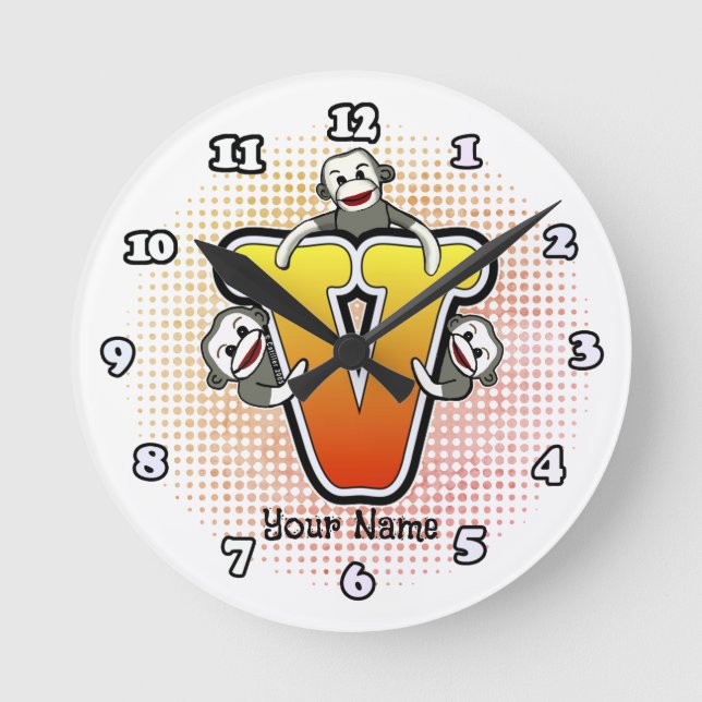 Monogram V Sock Monkey clock (Front)