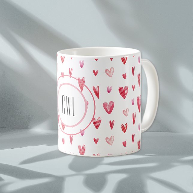 Monogram, Valentine Hearts Pattern 11oz Coffee Mug (Creator Uploaded)