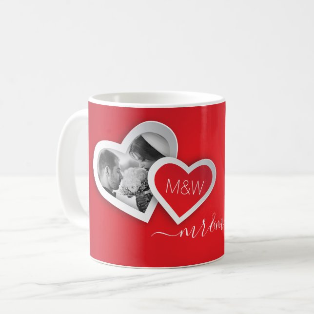 Monogram Valentine Paper Cutout Hearts Your Photo Coffee Mug (Front Left)