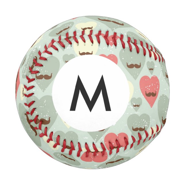 Monogram Valentine pattern with heart and moustach Baseball (Front Left)