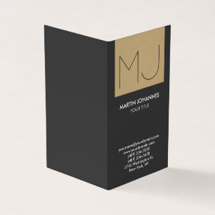 Monogram Vertical Elegant Grey Beige Business Card