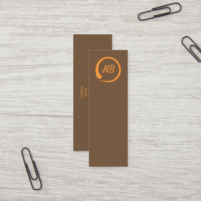 Monogram vertical zen businesscards in orange mini business card (Front/Back In Situ)