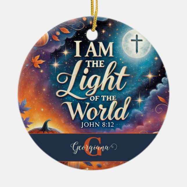 Monogram Vibrant Christian Halloween Bible Verse Ceramic Ornament (Front)
