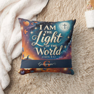 Monogram Vibrant Christian Halloween Bible Verse Throw Pillow