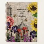 Monogram Vintage Beehive Floral Beekeeping Planner<br><div class="desc">Modern vintage design featuring botanical illustration beehive and glittering honey bees . The wording is set up in a template so you can change it to suit your needs .</div>