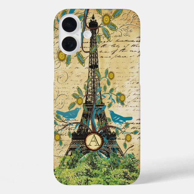 Monogram Vintage Bird Effiel Tower  Case-Mate iPhone Case (Back)