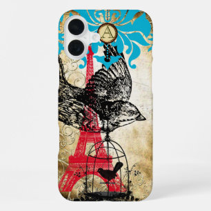 Monogram Vintage Bird Effiel Tower Damask iPhone 16 Plus Case