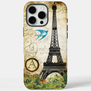 Monogram Vintage Bird Eiffel Tower iPhone 16 Pro Max Case