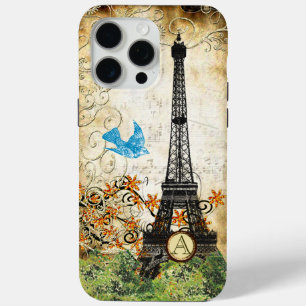 Monogram Vintage Bird Eiffel Tower  iPhone 15 Pro Max Case